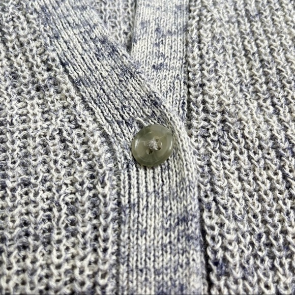J. Jill Heathered Grey Blue Single Button Linen Blend Knit Cardigan Sweater Top - Picture 5 of 12